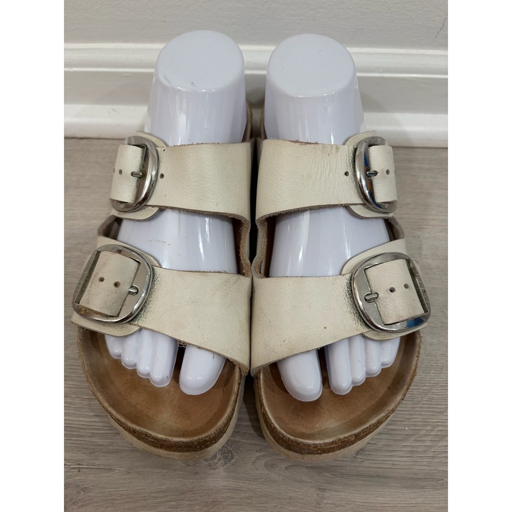 Birkenstock Arizona Big Buckle Cream Leather Slide Sandals Women 39 (8 US)